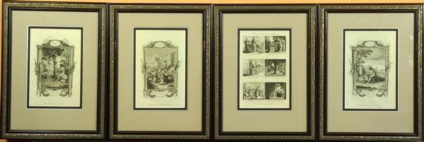 Four Engravings: Four engravings including "Adam and Eve," "Samson's Birth foretold," "Samson Killing a Young Lion," and "Habits and Ceremonies of the Jews," published by John Walker Paternoster Row, 12" x 8" (sight),
