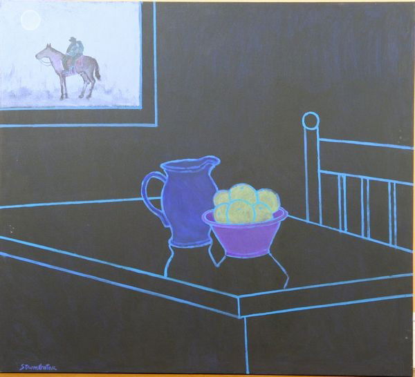 Strombotne, "Modern Still Life," A/C: James Strombotne (American, B. 1934), modern still life, acrylic on canvas, signed lower left, 36" x 40".