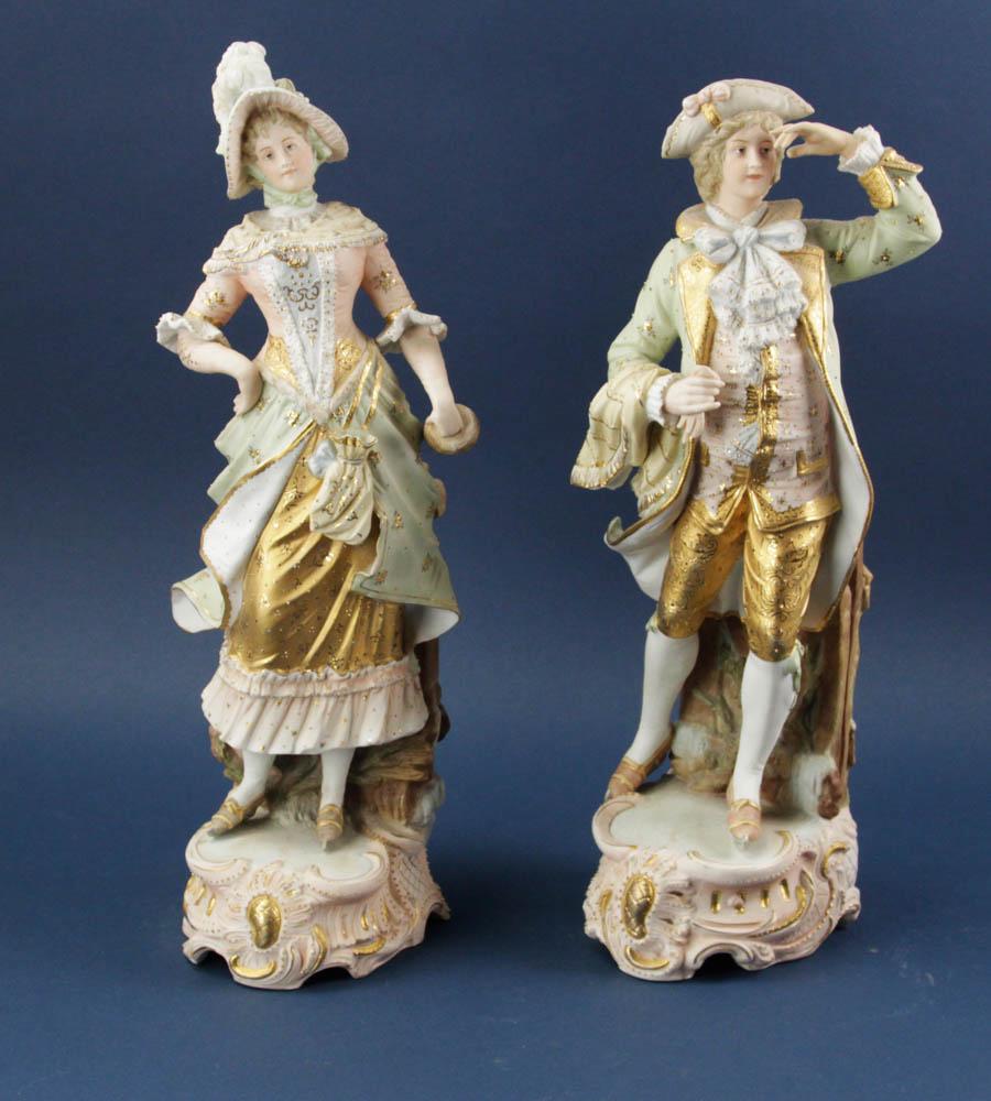 Two 20thC Large Bisque Figurines in Colonial Dress (1 of 8)