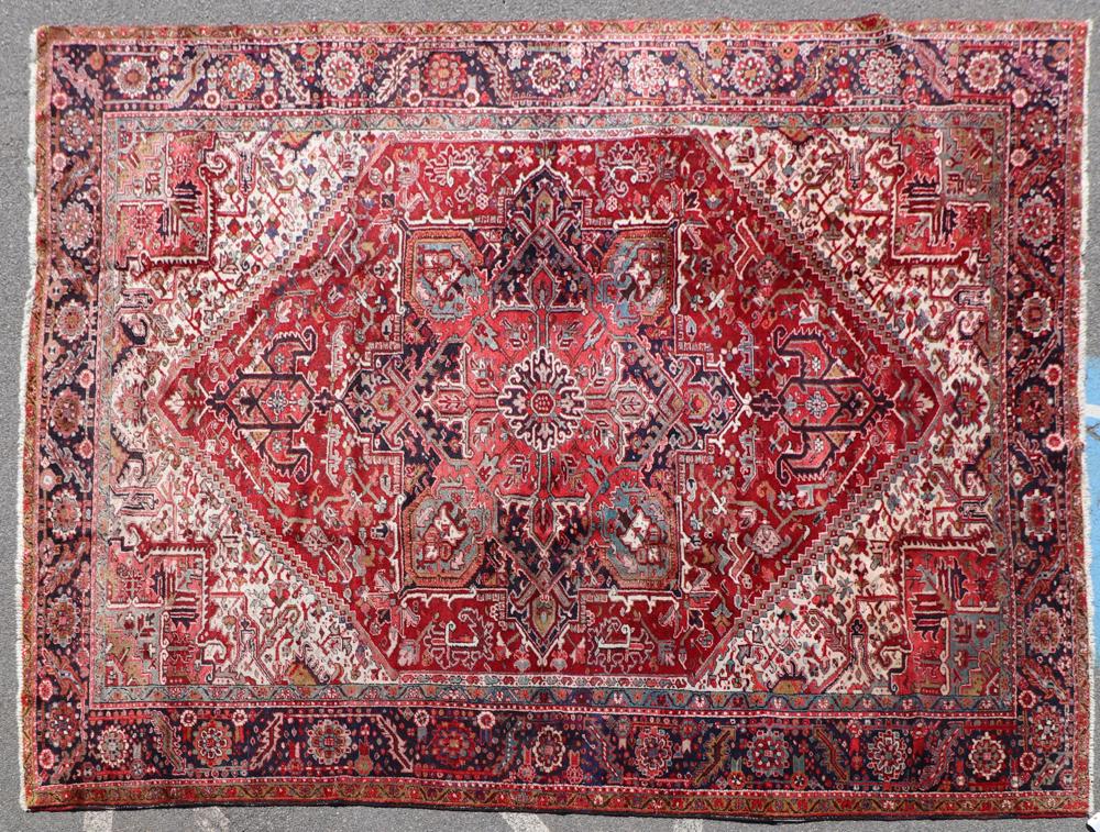 Antique Persian Heriz Rug: Antique Persian Heriz rug, 13' 8" x 10' 6". Provenance: West Palm Beach, Florida estate.