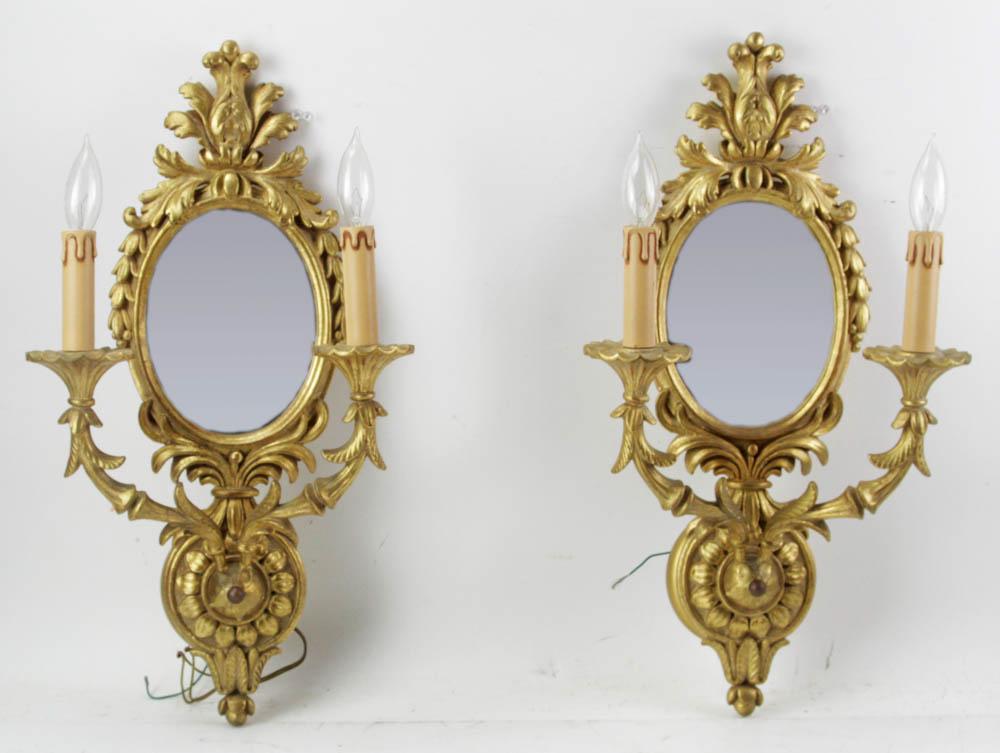Pair of Italian Gold Mirrored Sconces (1 of 9)