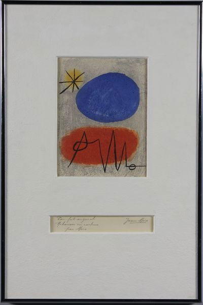 Miro, Bagatelles Vegetables, Lithograph: Joan Miro (Spanish, 1893-1983), plate five from Bagatelles Vegetables, 1856, lithograph, total edition of 311, signed "Joan Miro" in pencil with inscription, 9" x 7" (sight), 23" x 15" (frame). Good c