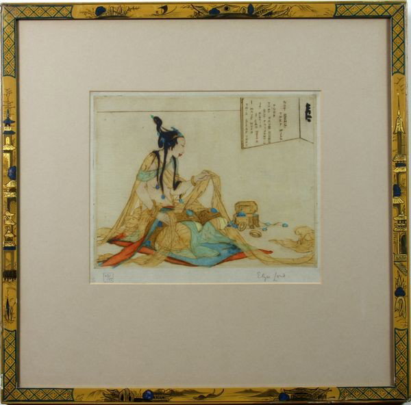 Ashe Lord, "Before the Dance", Etching: Elyse Ashe Lord (British, 1900-1971), "Before the Dance", colored etching, signed in pencil, label verso: "Arthur Tooth & Sons, London", 8 1/2" x 10", 17 1/2" x 17 1/2" (frame).
