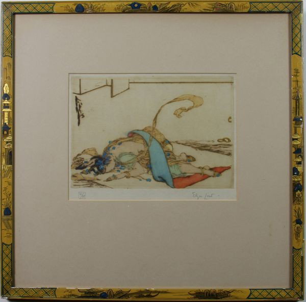 Ashe Lord, "After the Dance", Etching: Elyse Ashe Lord (British, 1900-1971), "After the Dance", colored etching, 7" x 9 1/2", 17 1/2" x 17 1/2" (frame).