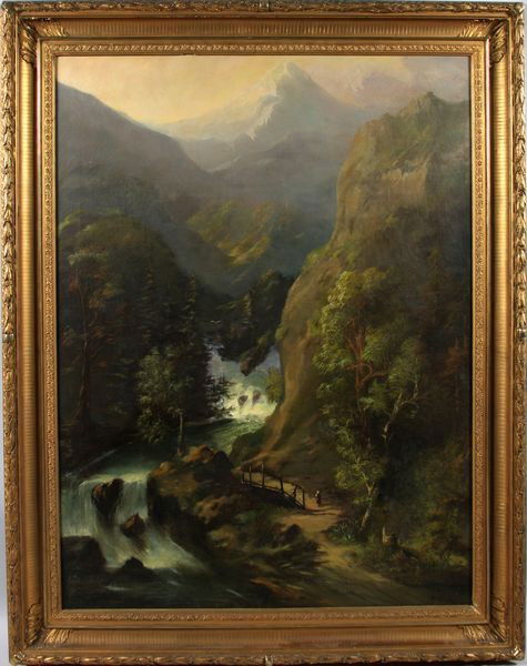 Herzog, Mountain Scene, O/C: Herman Herzog (German-born American Hudson River School Painter, 1831-1932), mountain scene, oil on canvas, 47 1/2" x 37", 58" x 45 3/4".