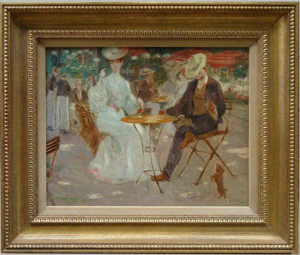 Pavil, O/C: Elie Anatole Pavil (Russian/French, 1873-1948), café scene, oil on canvas, signed, 16 1/4" x 20", 23" x 26 3/4" (frame).
