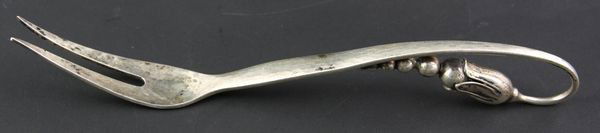 Georg Jensen Silver Fork: Georg Jensen silver blossom serving fork, 2.3 troy oz., 9".