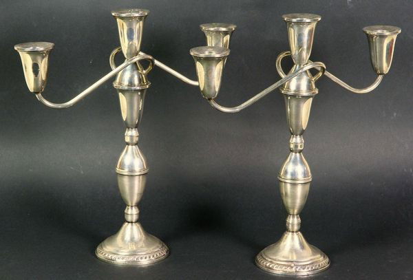 Pair of Reiman Candelabra: Pair of Reimann 3-branch sterling weight silver candelabra, 11 3/4"h.