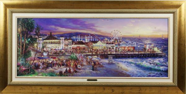 Cao Yang, Santa Monica, print with hand embellish: Cao Yang (American, Contemporary), Santa Monica, print with hand embellishment, 17" x 43", 27" x 53" framed, numbered 302/350.