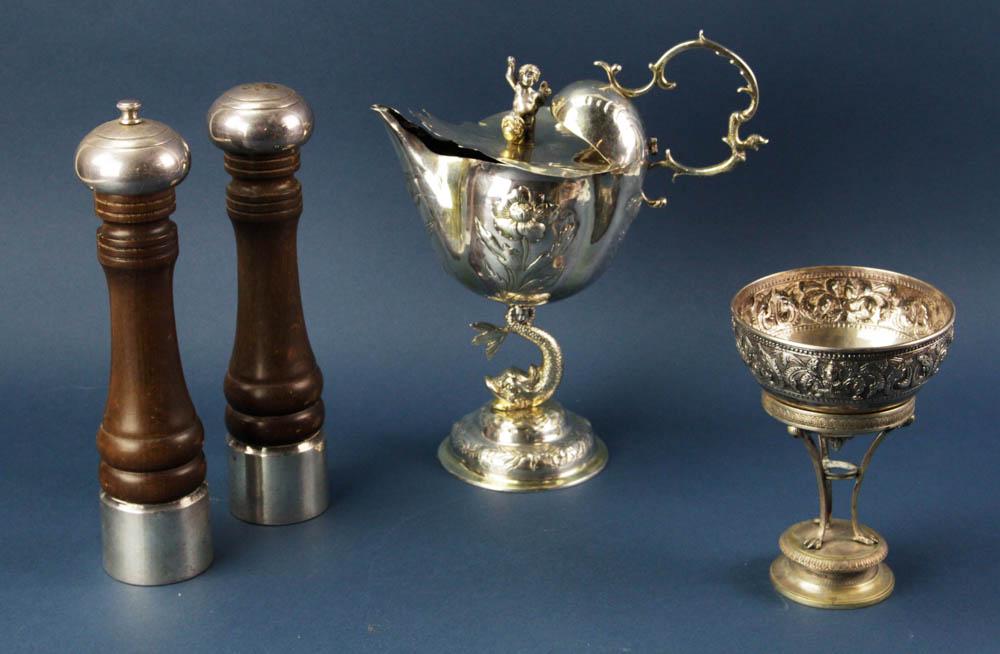 Silver Repousse Bowl, Stand, Ewer (1 of 6)