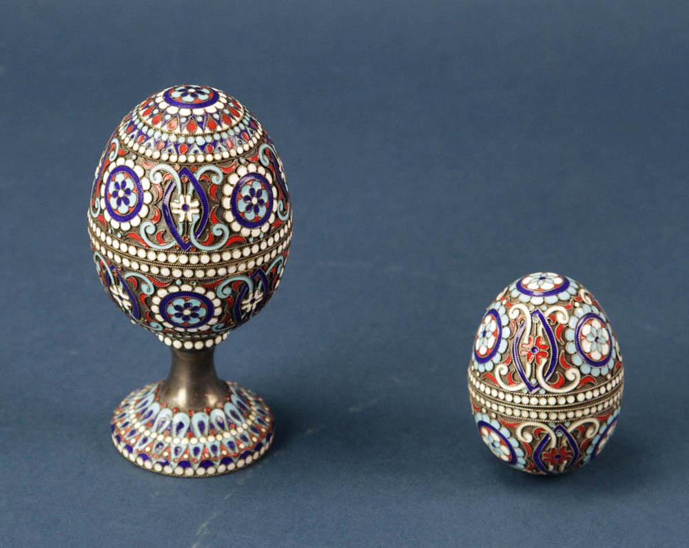 Two Russian Enamel Egg-Form Covered Boxes (1 of 9)
