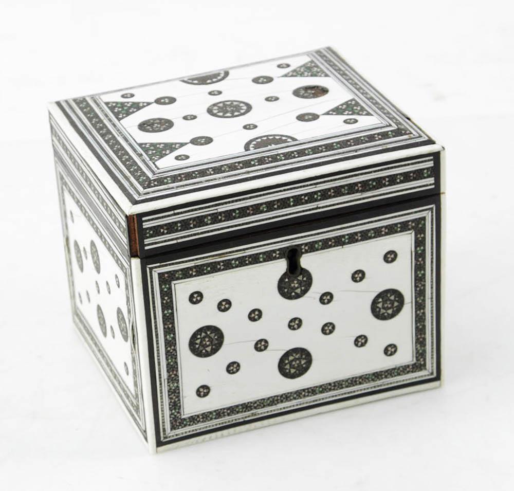 19thC Inlaid Covered Tea Caddy Box (1 of 8)