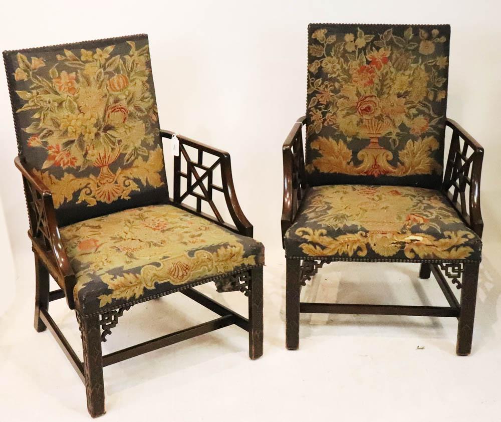 Pair of 18thC English Chippendale Armchairs (1 of 9)