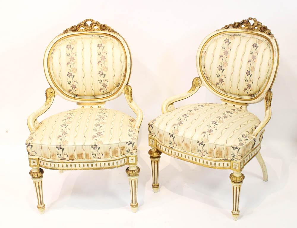 Pair of French Chairs with Striped Upholstery (1 of 7)