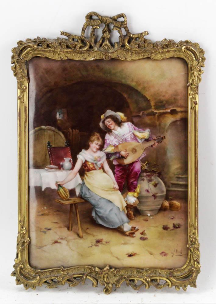 Late 19thC KPM Porcelain Plaque, Musician (1 of 5)