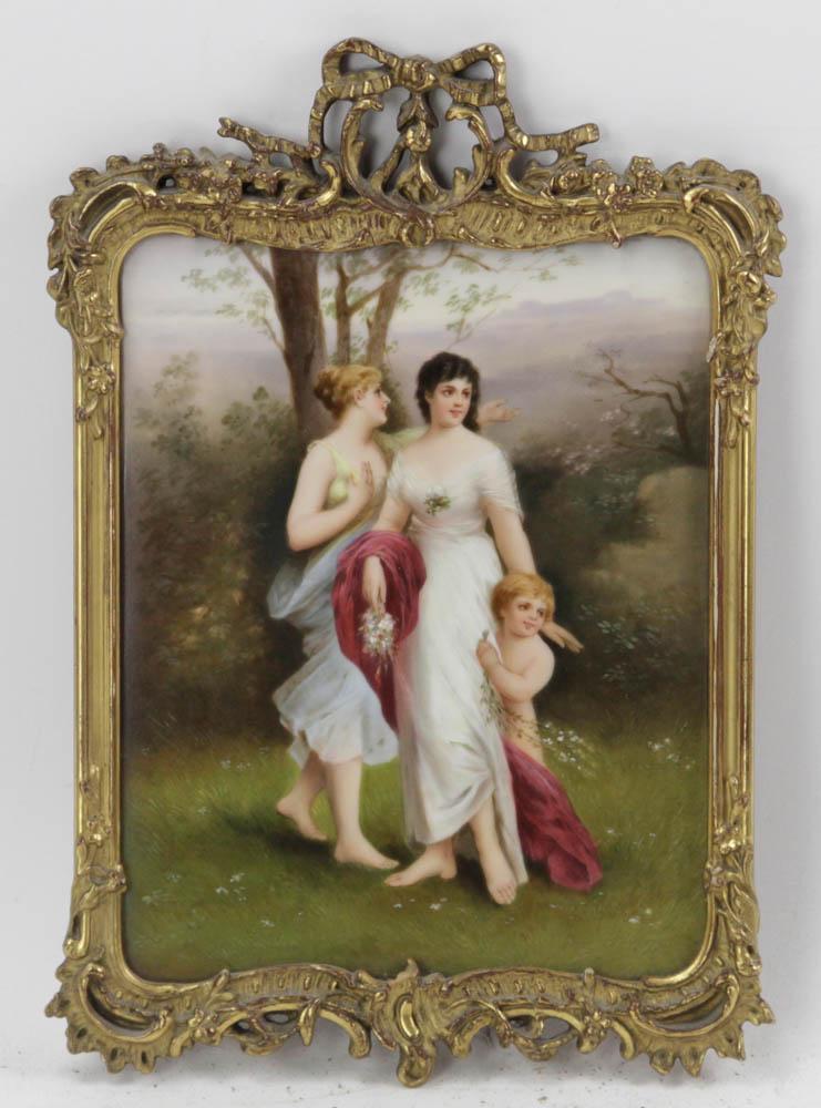 Late 19thC KPM Porcelain Plaque, Figures in Forest (1 of 4)