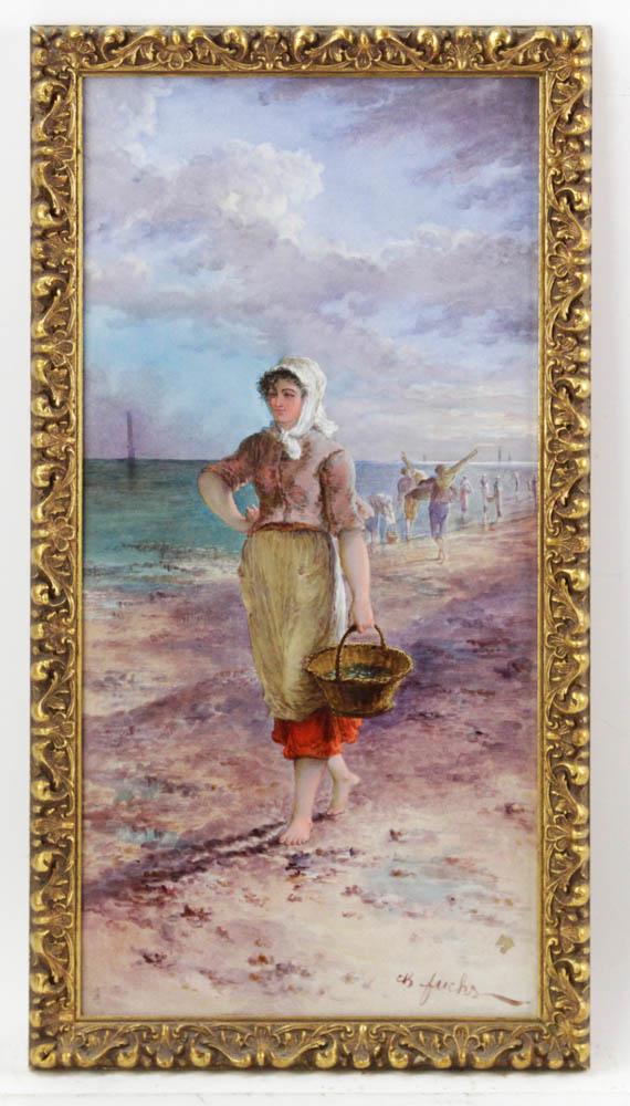 Late 19thC KPM Porcelain Plaque, Woman on Beach (1 of 3)