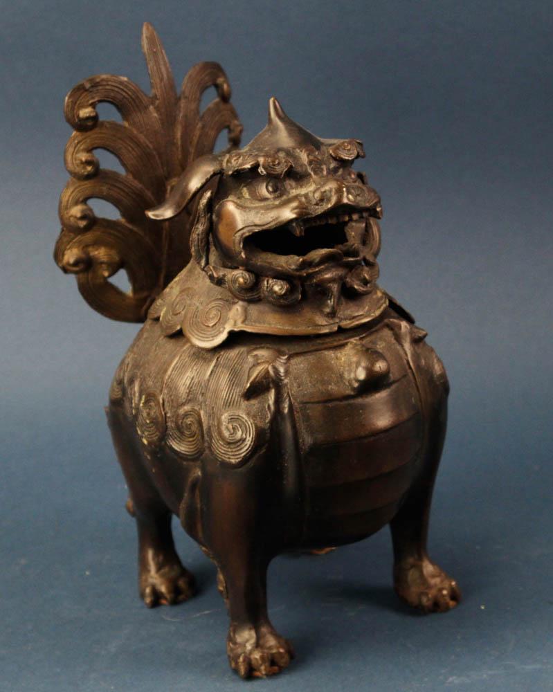19thC Chinese Bronze Foo Dog Censer (1 of 5)