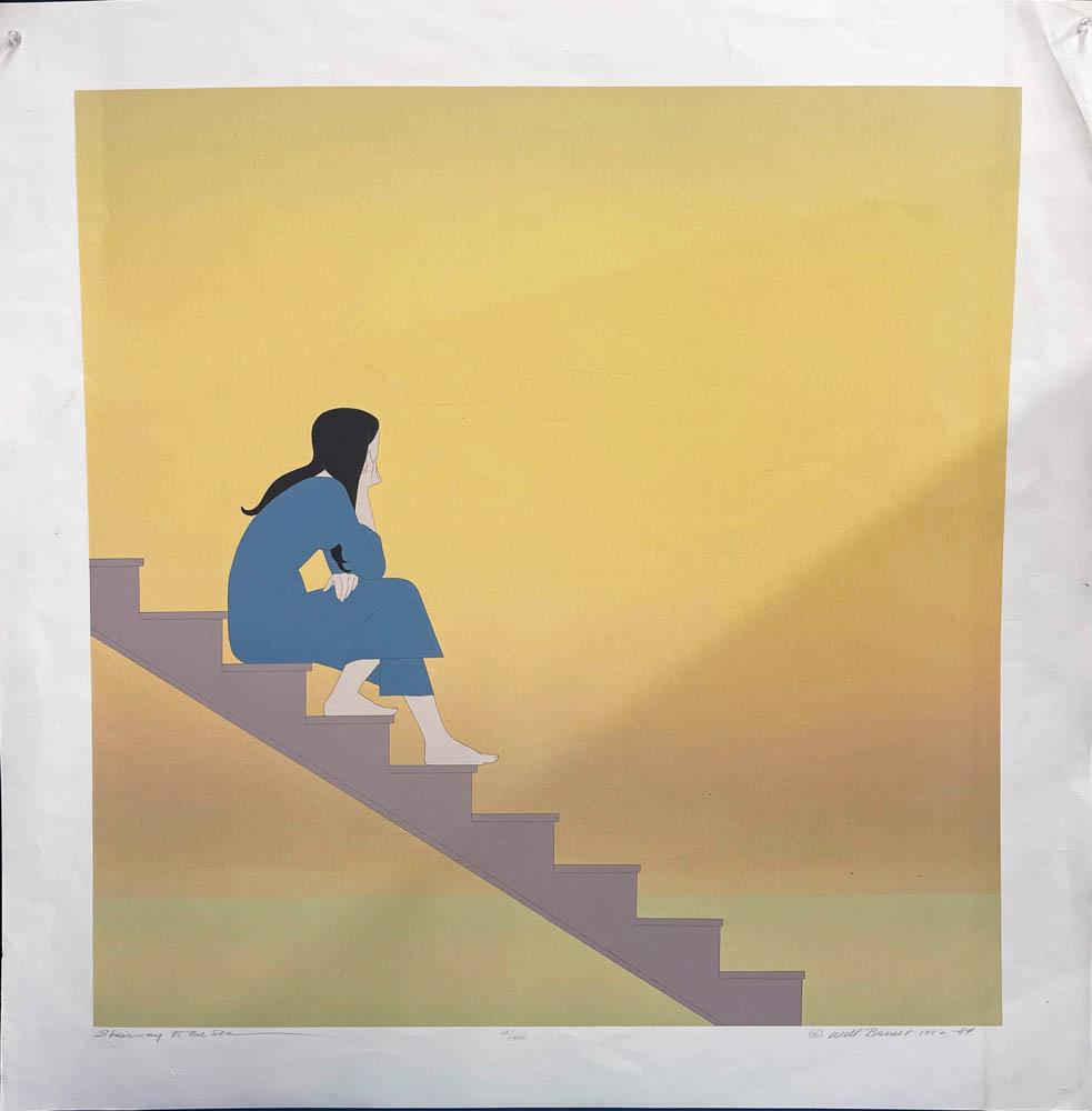 Will Barnet, Stairway to the Sea, Lithograph: Will Barnet (American, 1911-2012), "Stairway to the Sea", limited edition lithograph, pencil signed and dated 1982-84 L/R, editioned 68/250 L/C, titled L/L, Styria Studios blind stamp, 33" x 30" (imag