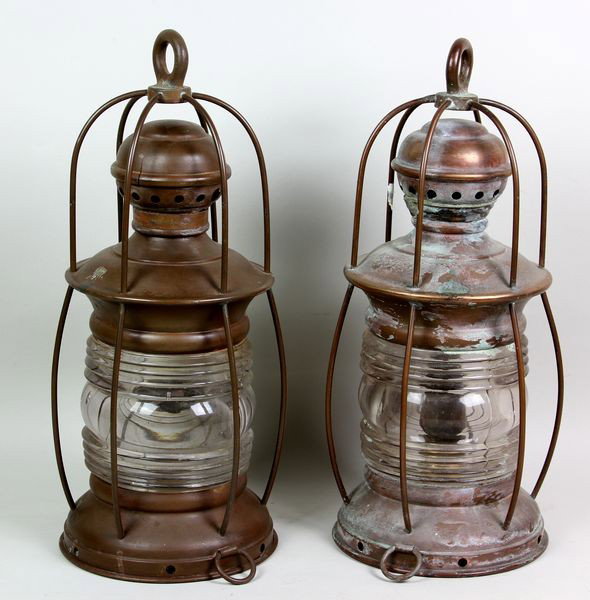 Pair of Ship's Lanterns: Pair of copper ship's lanterns, 15".