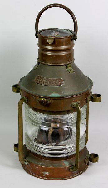 Ship's Lantern: Anchor brass and copper ship's lantern, 16 1/2".