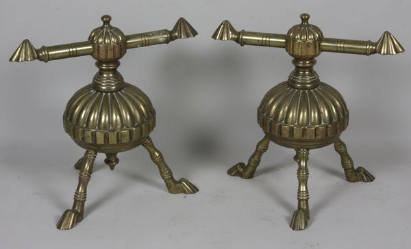 19th C. Brass Fireplace Accessories: 19th Century brass fireplace accessories, 9 1/4" x 9".