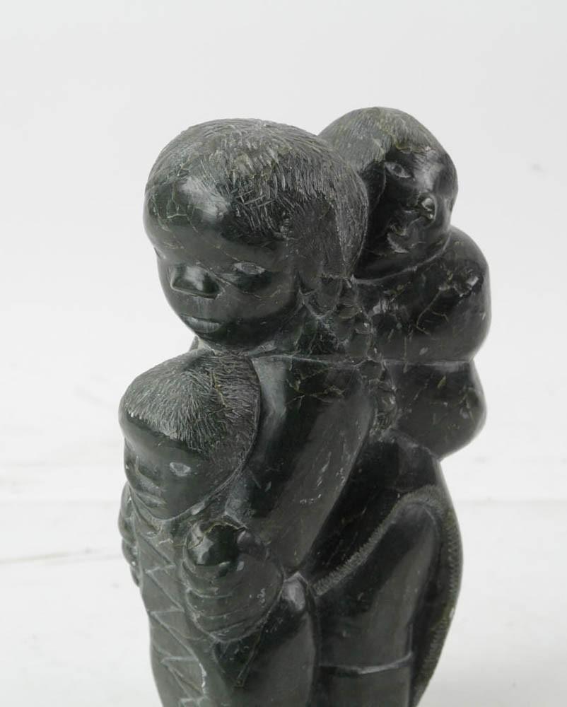 Inuit Carved Stone Eskimo with Children, Signed (1 of 8)