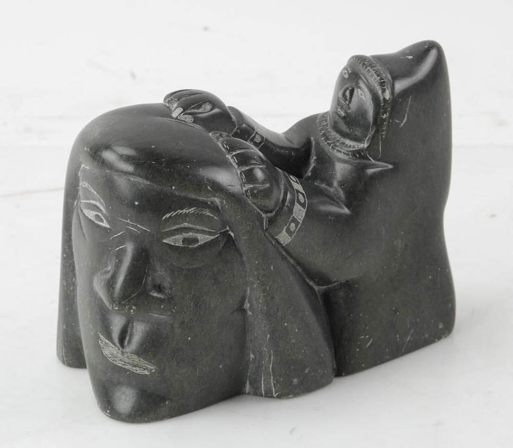 Inuit Carved Stone Figure of Mother and Child (1 of 7)