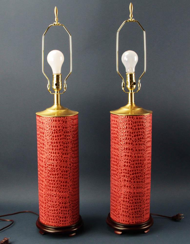 Pair of Custom Red Alligator Pattern Lamps (1 of 5)