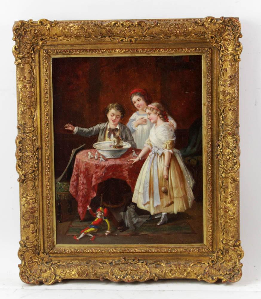 L. Caille, 19thC Painting of Children (1 of 5)