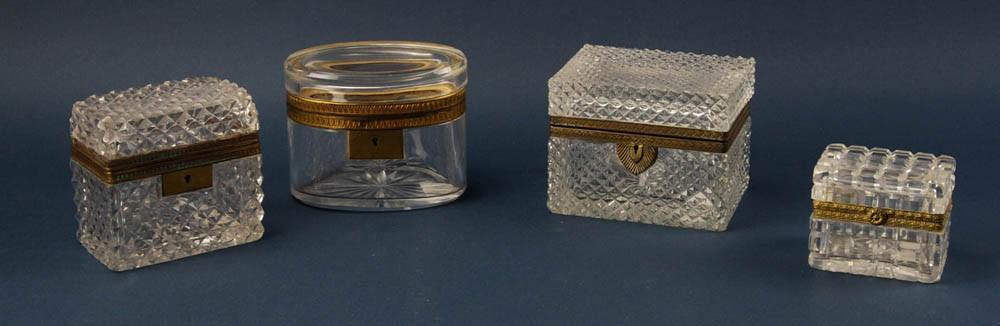 Blown and Cut Jewelry Caskets: Four blown and cut jewelry caskets, largest 4 1/4" H.