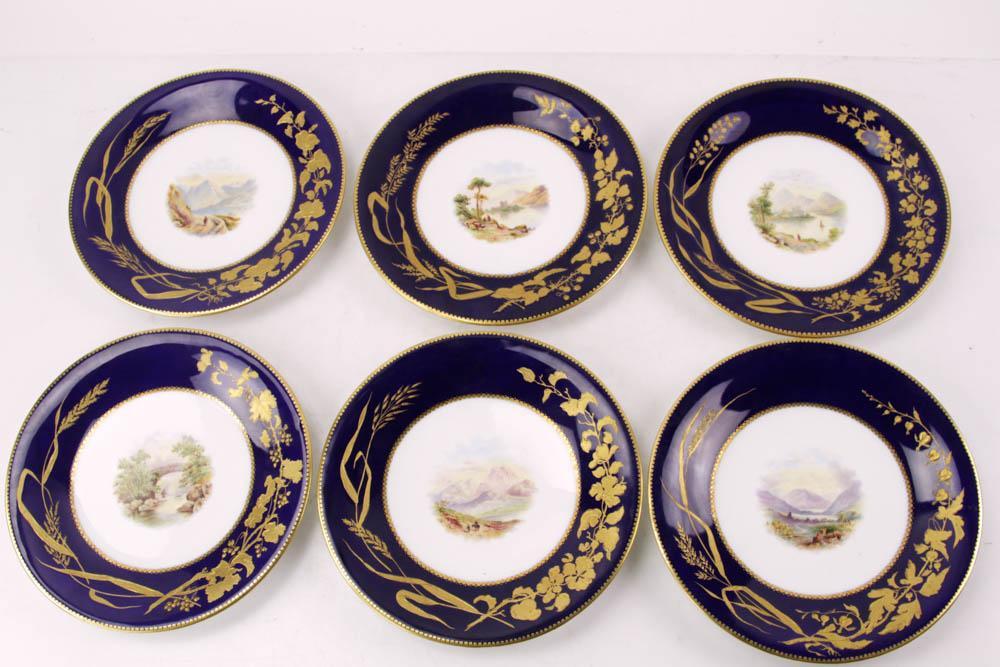 Set of Grainger and Co. Worcester Plates: Set of (6) Grainger & Co. Worcester hand-painted plates, 9 1/4" diameter.