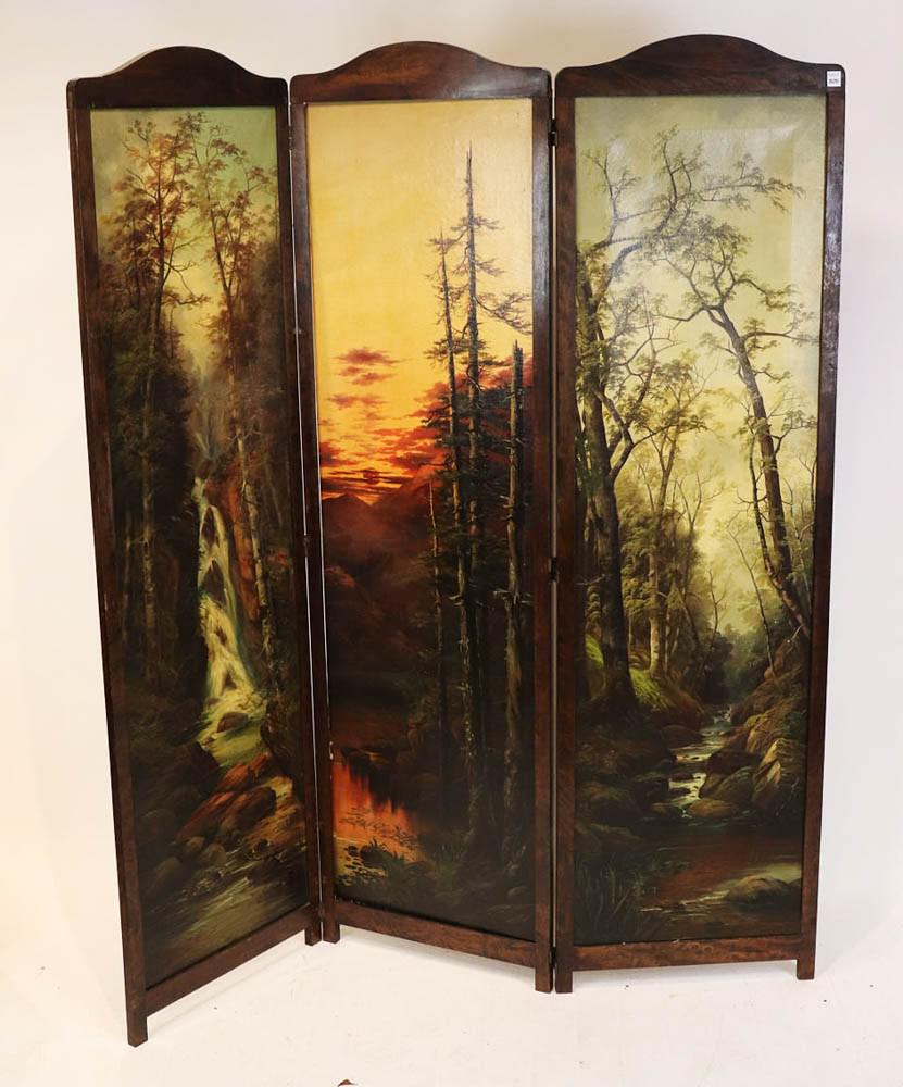Late 19thC Hand-Painted 3-Panel Screen (1 of 10)