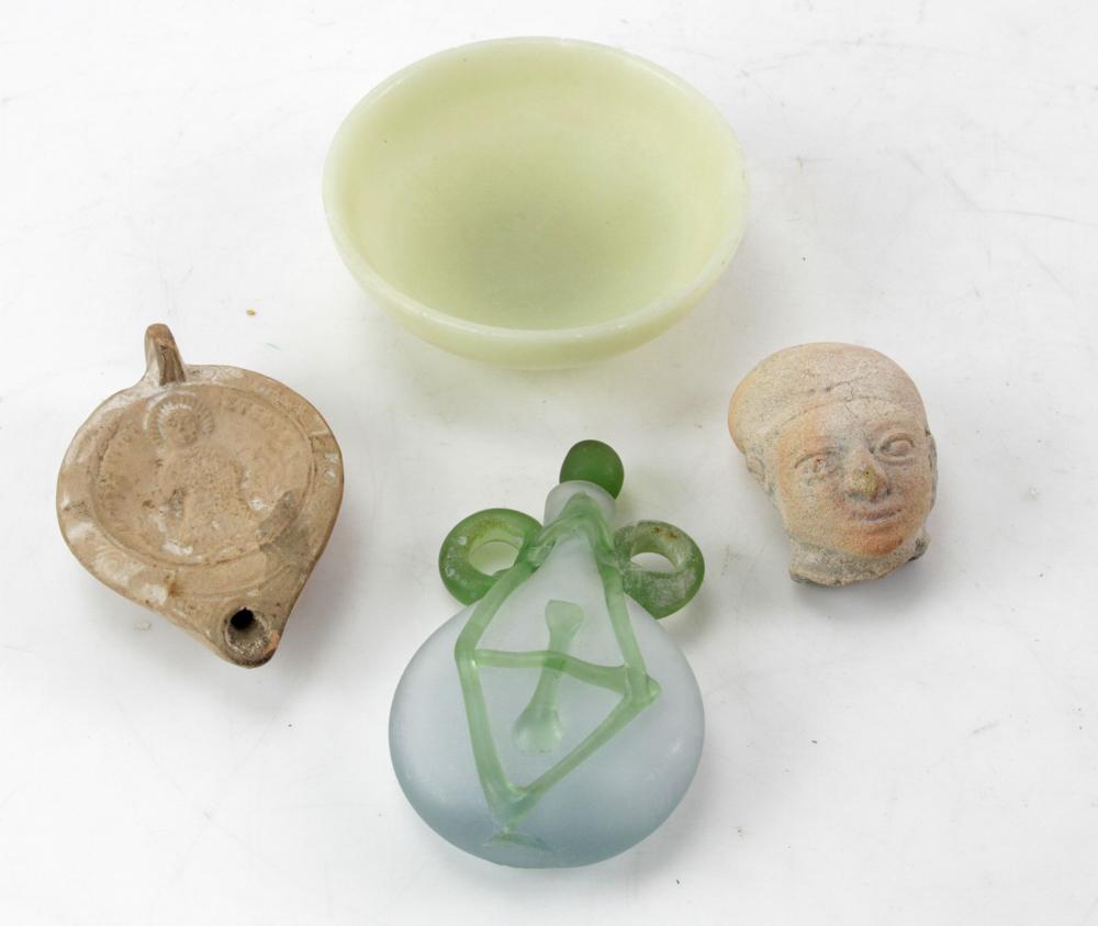 Jade Bowl, Roman Flask, Figure, Greek Oil Lamp (1 of 10)