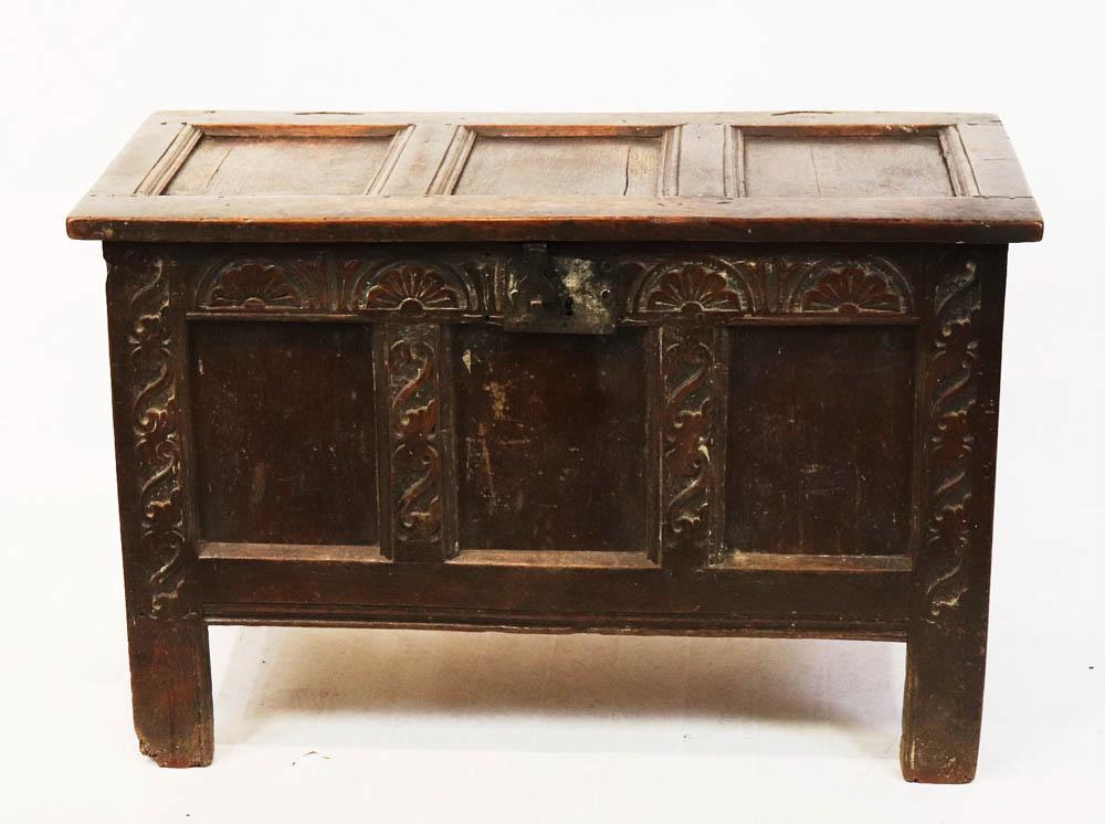 18thC English Carved Oak Coffer (1 of 7)