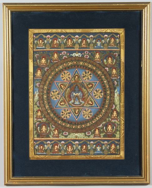 Tibetan 19th C. Thangka Painting: Thangka Painting, Tibet, 19th century, of a Buddhist scene, 21" x 19 1/2".