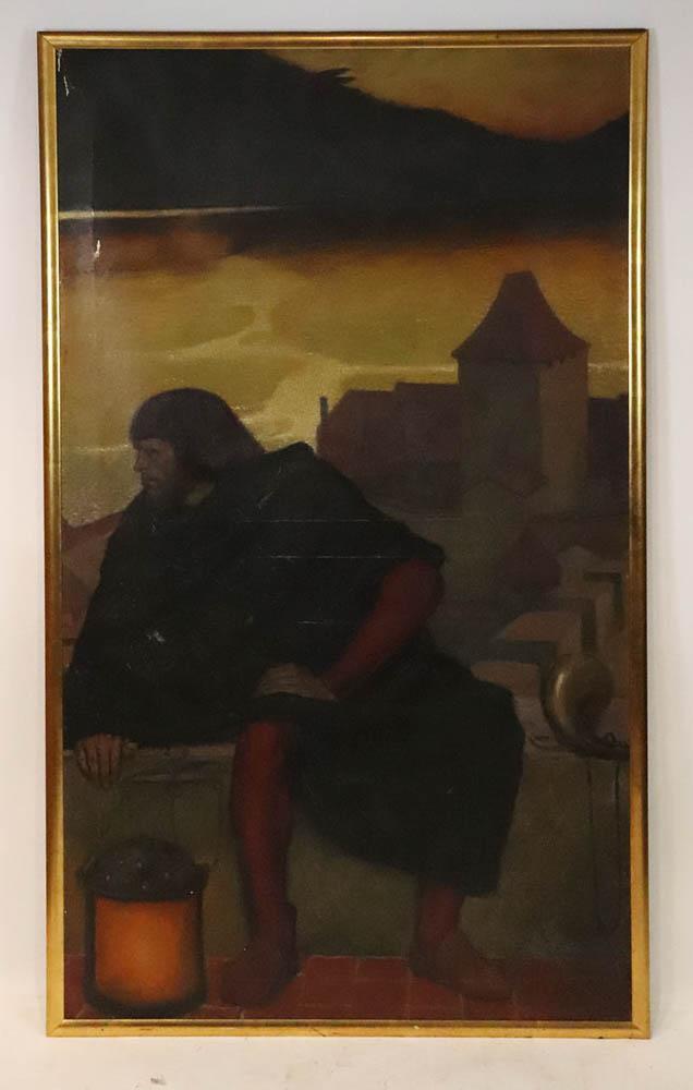 Night Watchman, Oil on Canvas, Labeled Hjortzberg (1 of 8)