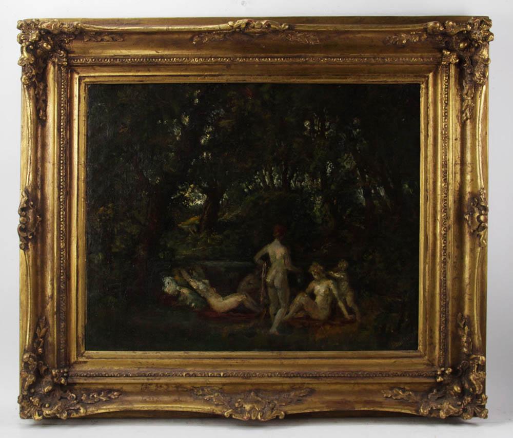 Early 20thC Oil on Canvas of Nudes in Woods (1 of 7)