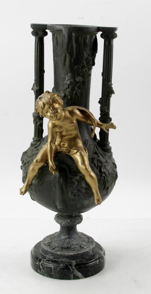 L.F. Moreau Sculpture: L. F. Moreau sculpture, bronze and white metal, 17" x 17".