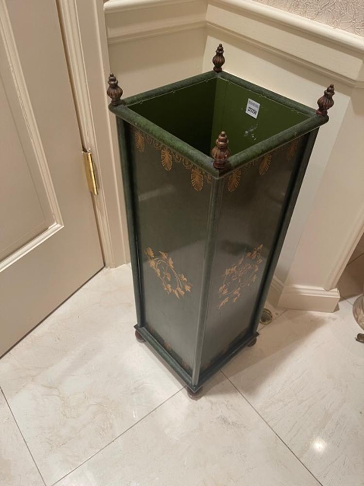 Painted Tole Verdigris Umbrella Stand with Brass Finials Oct 08, 2022