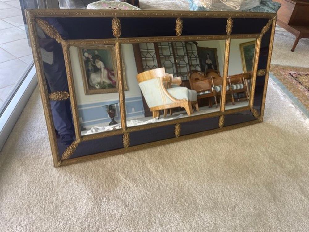 1920s Wood Frame Mirror with Cobalt Border (1 of 1)