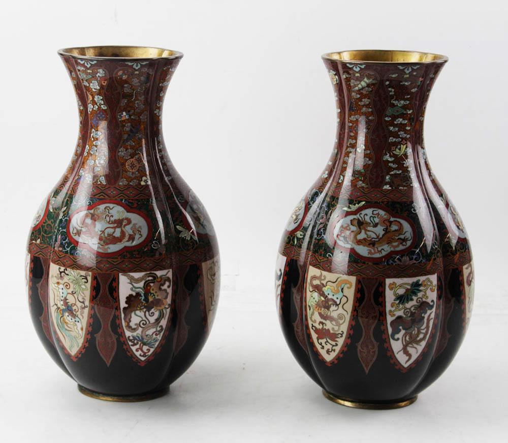 Pair of Late 19thC Japanese Meiji Cloisonne Vases (1 of 7)