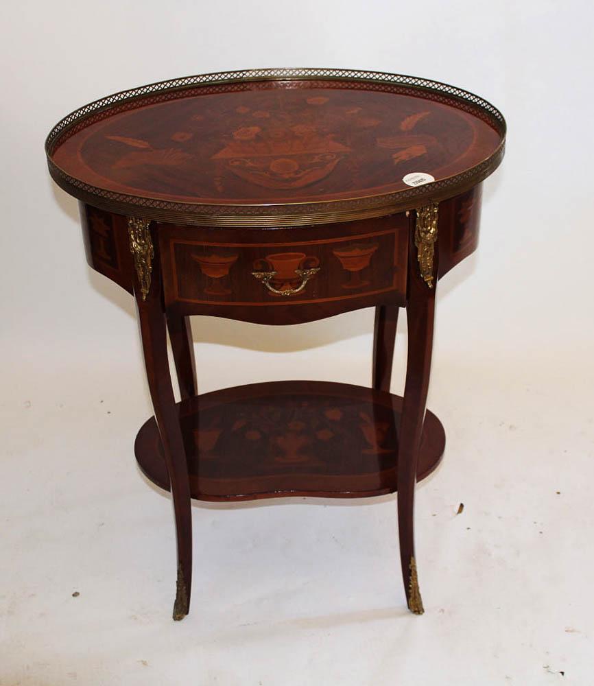 French Inlaid Oval Single-Drawer Stand (1 of 3)