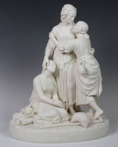 Three (3) 19th C. Parian Figures: Three (3) 19th century white Parian figures, "Naomi and her daughter-in-laws", 14". Good condition.