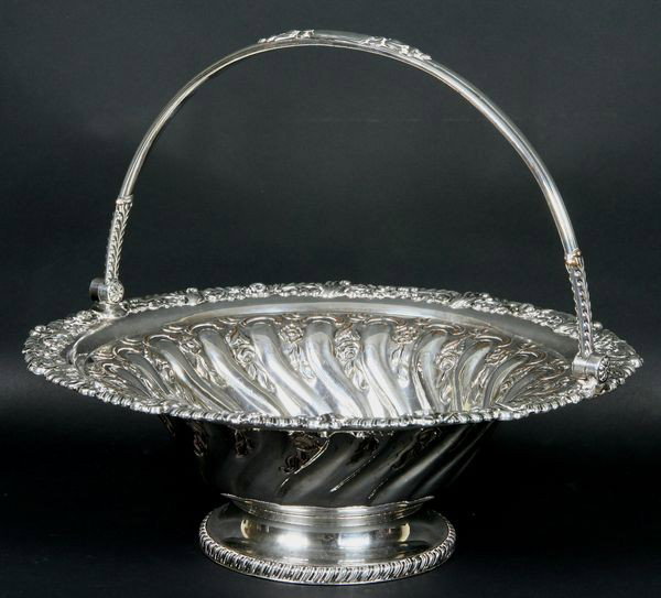 Antique English Sheffield Basket: Antique English Sheffield on copper handled basket. Small dents from use.