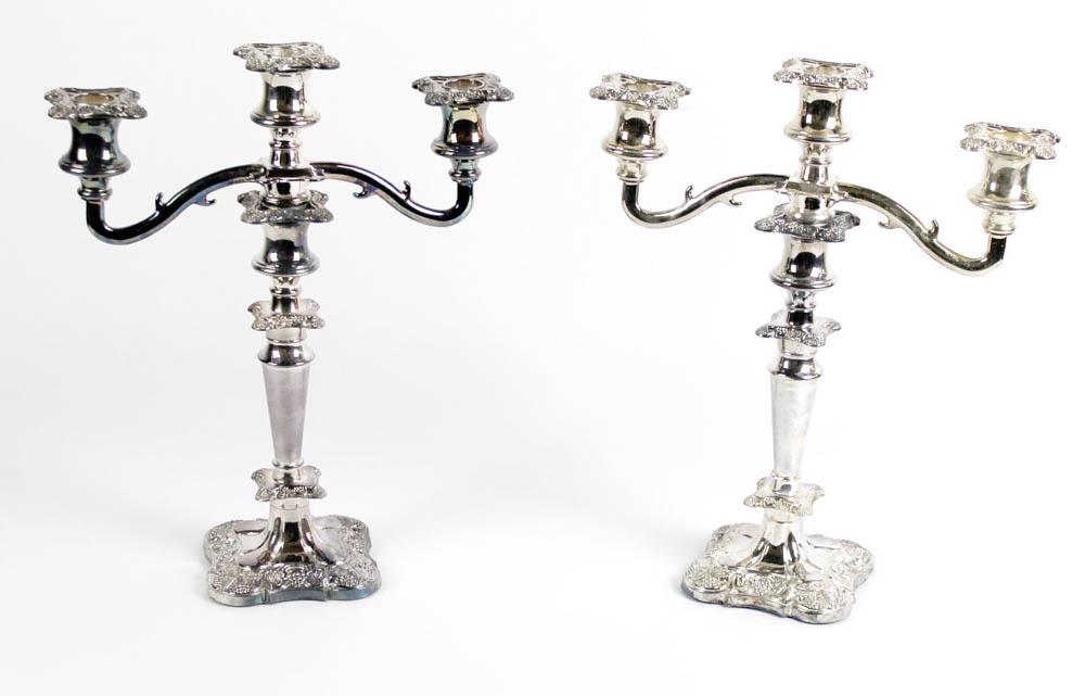 Pair of Three-Branch Silverplate Candelabra (1 of 4)