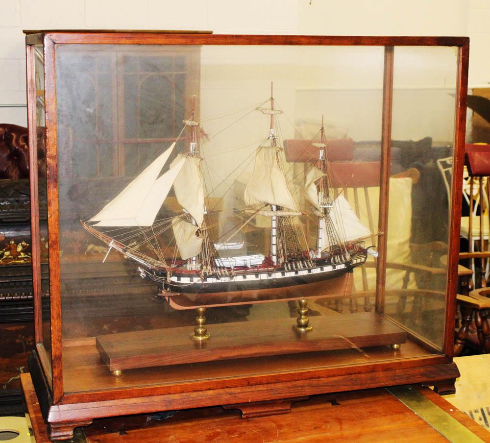 Cased Wooden Model of 3-Masted Ship (1 of 6)