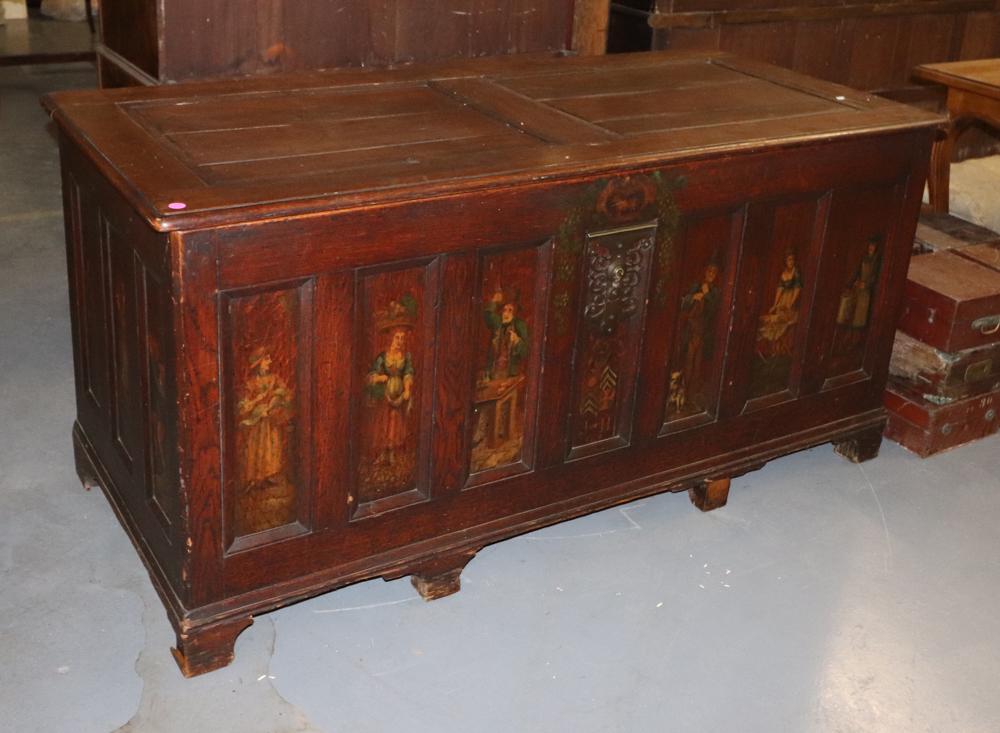 Antique English Oak Coffer, Hand-Painted Panels (1 of 8)