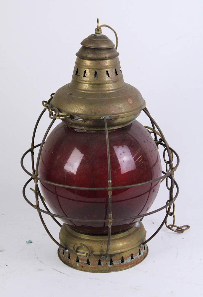Electrified Brass Ship Lantern with Ruby Shade (1 of 7)