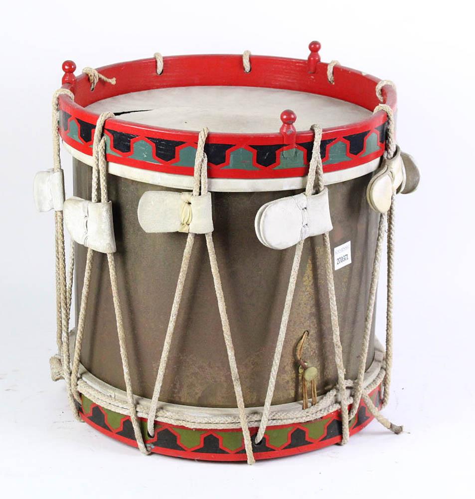 Decorated Brass Drum: Decorated brass drum, 14 1/2" H x 14 1/2" diameter. Provenance: Athanas, The General Glover House, Swampscott, Massachusetts.